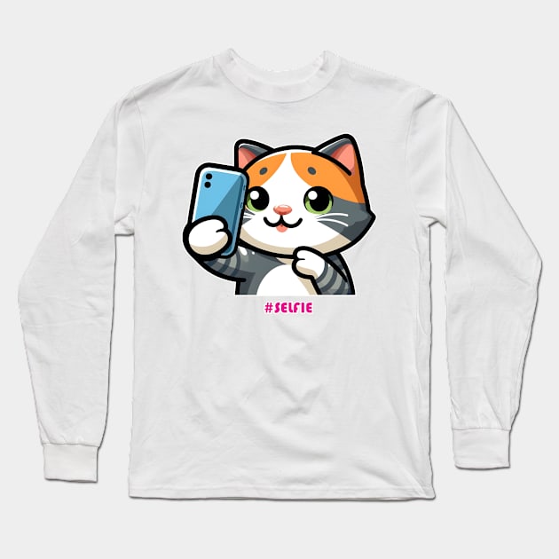 Cat Selfie Long Sleeve T-Shirt by Rawlifegraphic